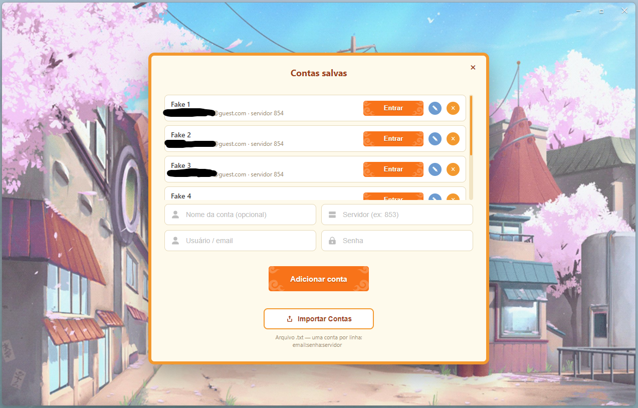 Login de múltiplas contas na mesma janela do Konoha Launcher